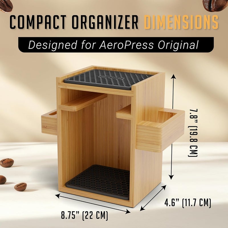 HEXNUB – Compact AeroPress Organizer Stand, Bamboo Coffee Caddy for AeroPress Coffee Maker, Accessories, Filters, Cups, Includes Mats - Black - Image 3