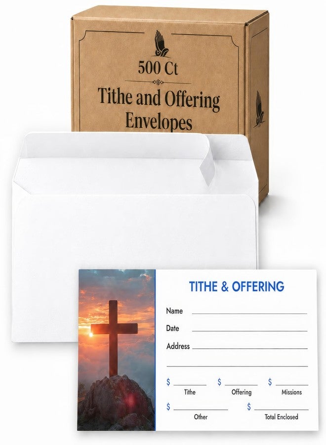 Steadfast Selections Christian Church Tithing Envelopes Self-Seal (500 Pack) - 6.5"x3.5" Offering Envelopes with Pre-Printed Fields for Tithes, Offerings, and Missions (Modern) - Image 1