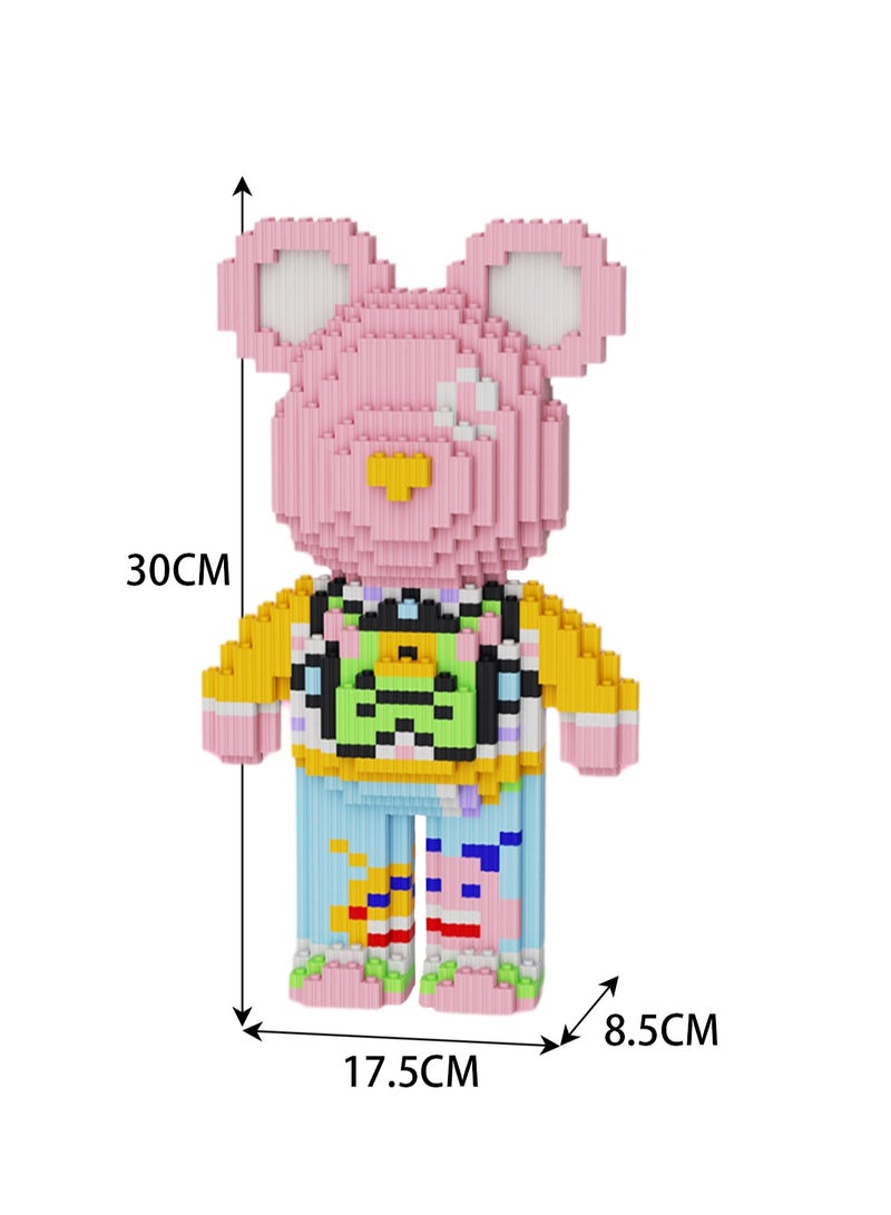 Miniature Small Particle Puzzle Building Blocks Gift Children's Educational Toy Puzzle (Pink Short-sleeved Trousers Bear)  - Image 2
