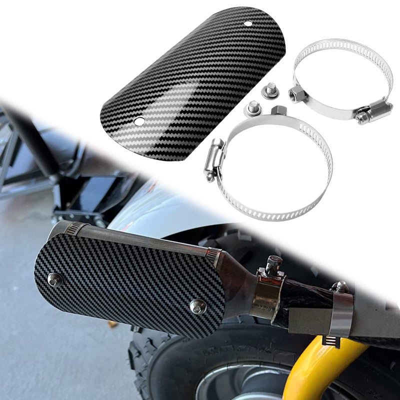 Tongze Motorcycle Exhaust Heat Shield Universal Metal Steel Exhaust Muffler Pipe Heat Insulation Cover for Mini Bike Cool Carbon Fiber Style144MM Length