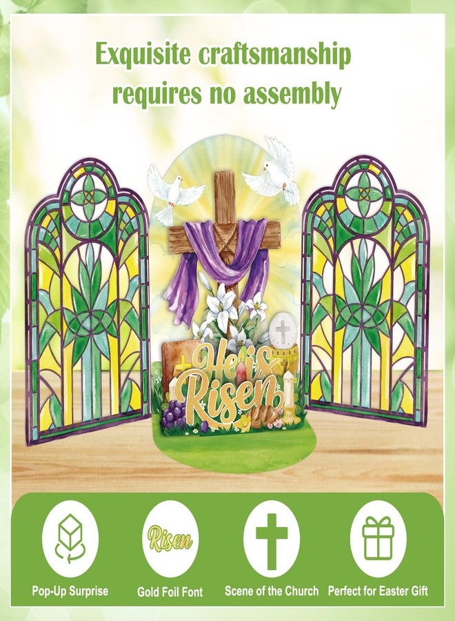 D4DREAM Pop Up Religious Easter Card - He Is Risen Christian Easter Card Church Stained Glass & Cross Scene, for Church Decor Spiritual Gift (6”x8”) - Image 3