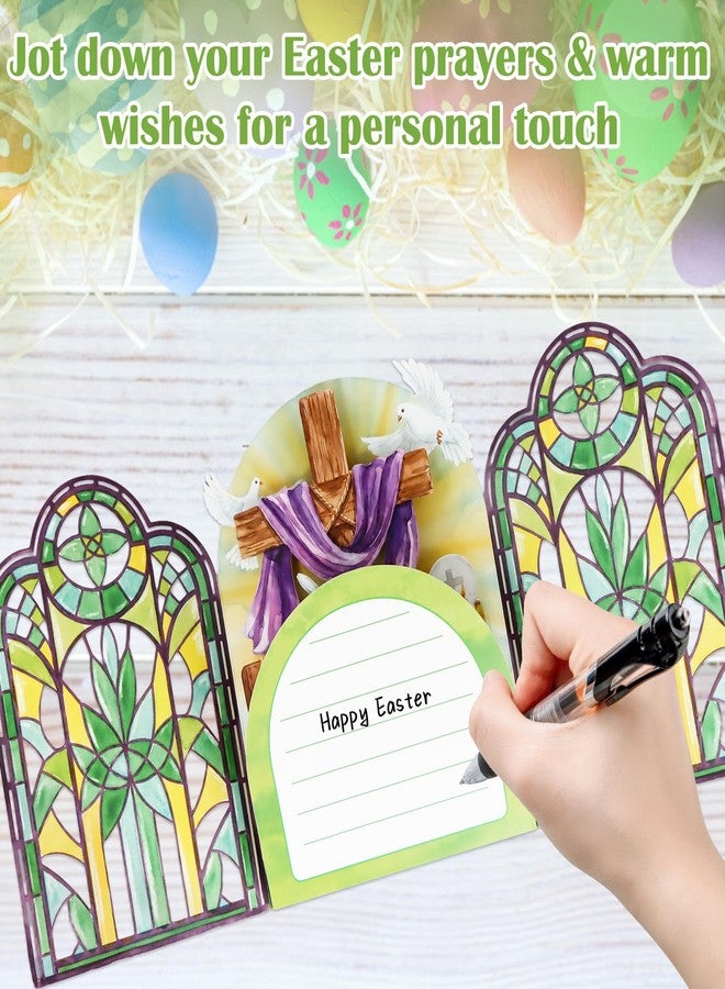 D4DREAM Pop Up Religious Easter Card - He Is Risen Christian Easter Card Church Stained Glass & Cross Scene, for Church Decor Spiritual Gift (6”x8”) - Image 5