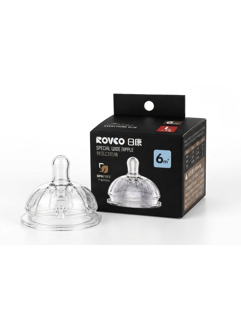 ROVCO Special Wide Baby Bottle Nipple, Food-Grade Silicone, Fast Flow, 6 Months+, 1 Piece - Image 1