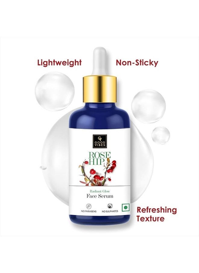 Good Vibes Rosehip Radiant Glow Face Serum | Lightweight Moisturizing Naturally Brightening Formula For All Skin Types | Natural, No Parabens & Sulphates (30 ml/1.01 Fl Oz)  - Image 4