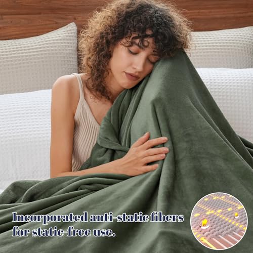PHF No Shed No Pilling Fleece Blankets King Size Ultra Soft Lightweight Cozy Bed Blanket Plush AntiStati Microfiber Room Home Decor Gifts for Women and Men 1 Piece 108 x 90 Olive Green - Image 3