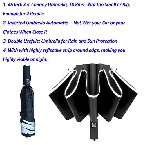 BAODINI Inverted UV Protection Umbrella for Rain and Sun Medium Size 46 inch arc Canopy UPF 50+ Rverse Compact Umbrella Auto Open Close for Travel - Image 4