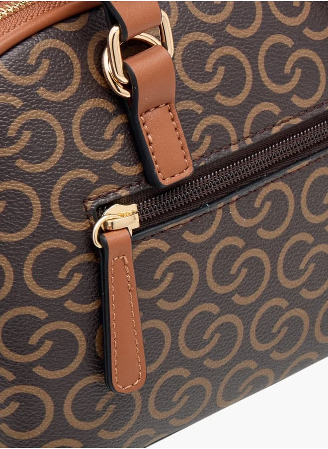 Celeste Women Monogram Print Tote Bag with Double Handle and Zip Closure