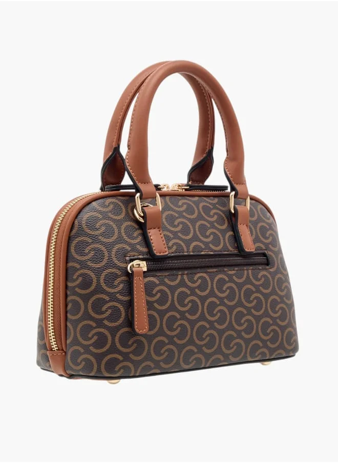 Celeste Women Monogram Print Tote Bag with Double Handle and Zip Closure