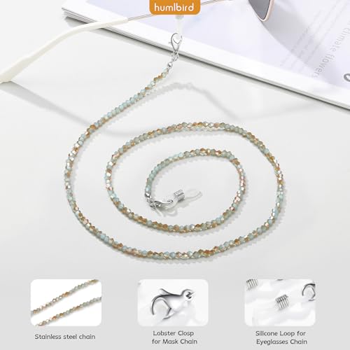 humlbird Glasses Chain for Women Stylish Glasses Necklace Sunglasses Chain Mask Lanyard Natural Crystal Mask Chain Eye Glasses Holder Strap Blue Green - Image 5