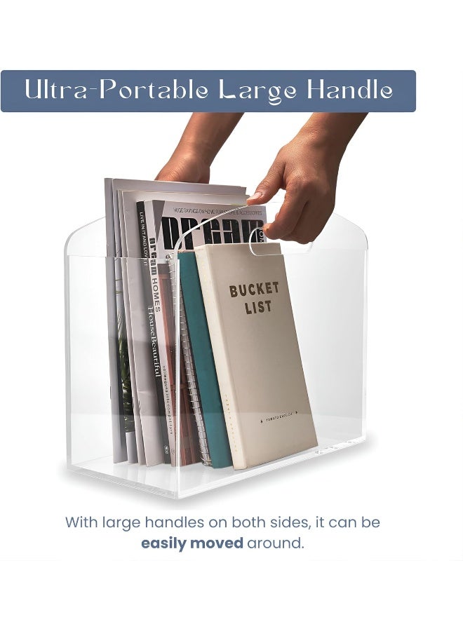 TPGP Clear Acrylic Magazine Holder - Curved Edge Magazine Rack with Handles, Modern Acrylic File Organizer, Magazine Display Basket for Bathroom, Bedroom, Living Room and Office (Set of 2)  - Image 2