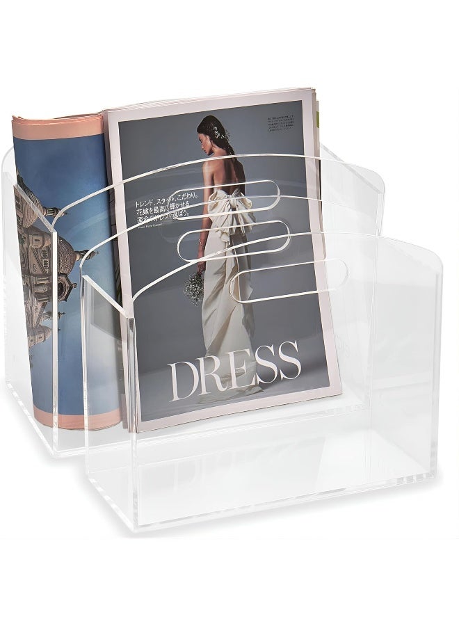 TPGP Clear Acrylic Magazine Holder - Curved Edge Magazine Rack with Handles, Modern Acrylic File Organizer, Magazine Display Basket for Bathroom, Bedroom, Living Room and Office (Set of 2)  - Image 1