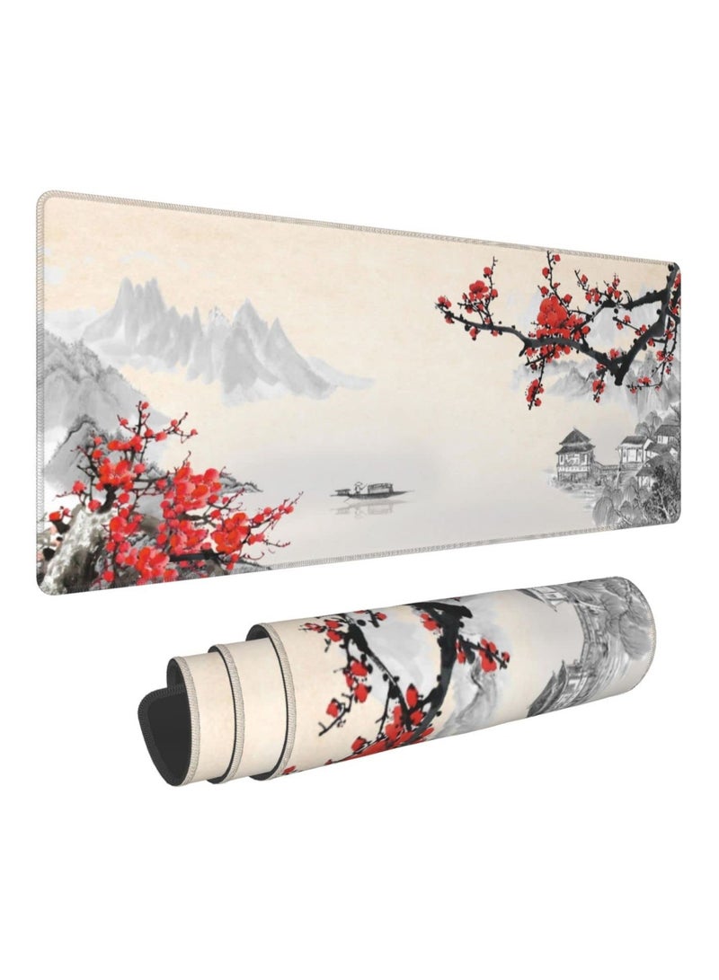 general Large Black and White Cherry Blossom Gaming Mouse Pad with Stitched Edges and Non-Slip Base for Ultimate Comfort and Style - Image 1