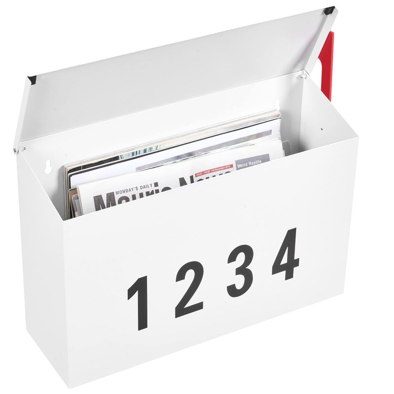 LANDVOI WallMount Mailbox with One Flag Kit and Three Sets of 09 Mailbox Number Stickers Galvanized Steel RustProof Metal Post Box Mailboxes for Outside 433 Dx142 Wx1043 H White AMB03W