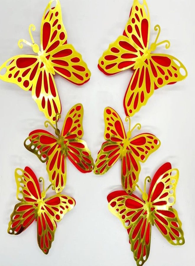 Untumble Butterfly Stickers for Balloon Decoration | Gold & Orange Butterfly 3D Stickers for Wall Decoration | Decorative Butterfly Stickers | Butterfly Stickers for Birthday Decoration | Pack of 6 - Image 1