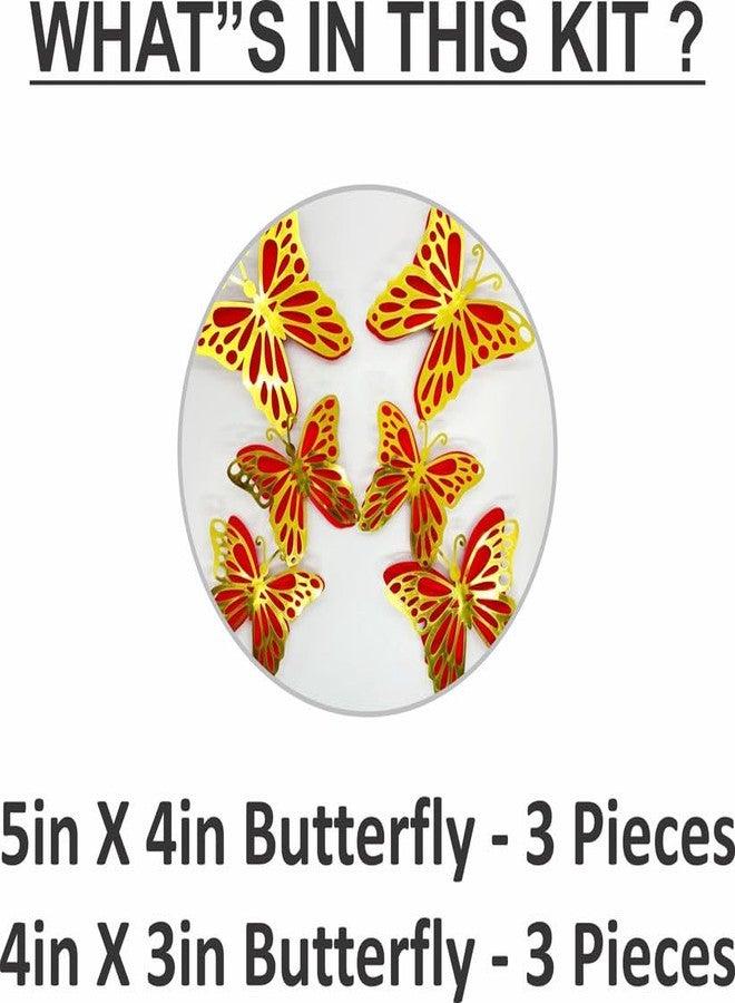 Untumble Butterfly Stickers for Balloon Decoration | Gold & Orange Butterfly 3D Stickers for Wall Decoration | Decorative Butterfly Stickers | Butterfly Stickers for Birthday Decoration | Pack of 6 - Image 2