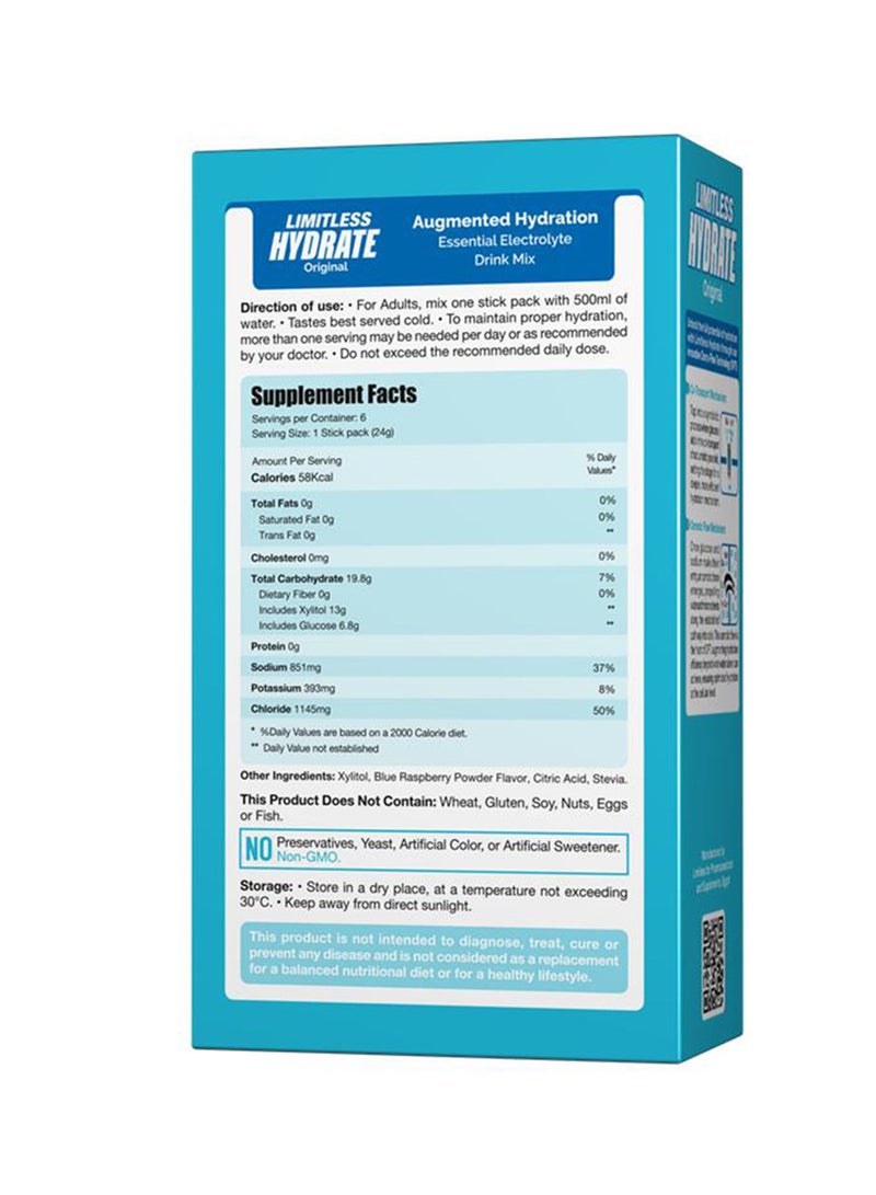 EVA PHARMA ليمتلس هايدريت أوريجينال – 6 عصي إعادة ترطيب فموية – تركيبة إلكتروليت متوافقة مع معايير منظمة الصحة العالمية بتقنية أوزمو-فلو – نكهة توت أزرق – مع إكسيليتول - Image 3