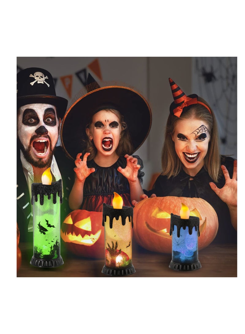 Excefore 3PCS Halloween Snow Globe Candles, Auto LED Flickering Halloween Spinning Water Glittering Tornado Flameless Candles Lighted Lamp, Battery Operated Table Centerpiece for Halloween Party Decor - Image 4