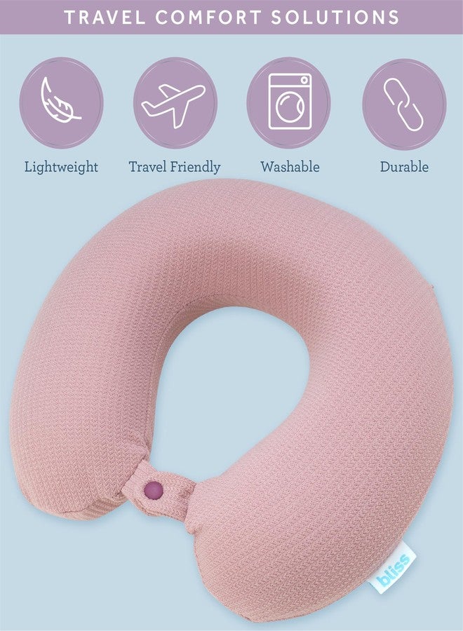 Bliss Neck Pillow - Lightweight U Shaped High Density Memory Foam Travel Neck Pillow with Snap Closure for Travelling, Size One Size, Pink Sweater Knit - Image 2
