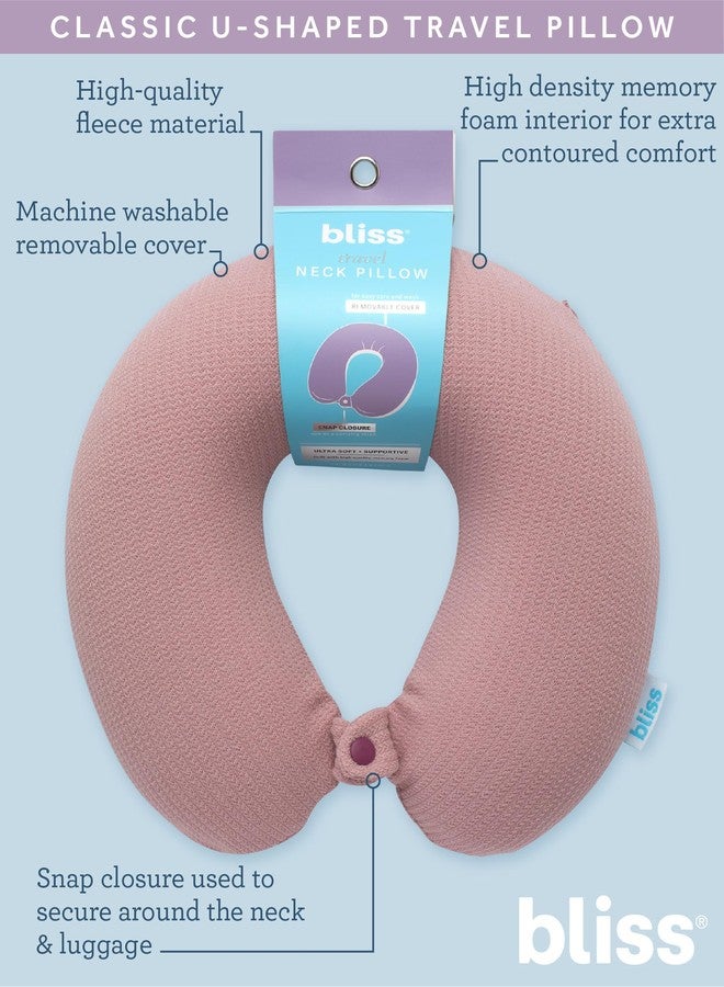 Bliss Neck Pillow - Lightweight U Shaped High Density Memory Foam Travel Neck Pillow with Snap Closure for Travelling, Size One Size, Pink Sweater Knit - Image 4