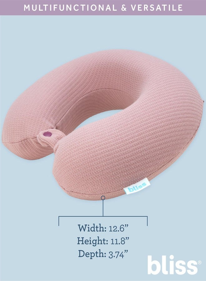 Bliss Neck Pillow - Lightweight U Shaped High Density Memory Foam Travel Neck Pillow with Snap Closure for Travelling, Size One Size, Pink Sweater Knit - Image 3
