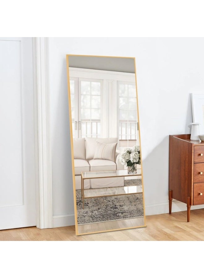 NAMA Anti Shock Breakable frame Full length Mirror 170cm x60cm with metal stand and can be hanged on the wall Premium  Standing Large Wall , Full Length Mirror with 1.6 cm Thick Aluminium Frame and Fixed Back Panel, Decorative for Living Room, Sleep, Dressing(gold) - Image 1