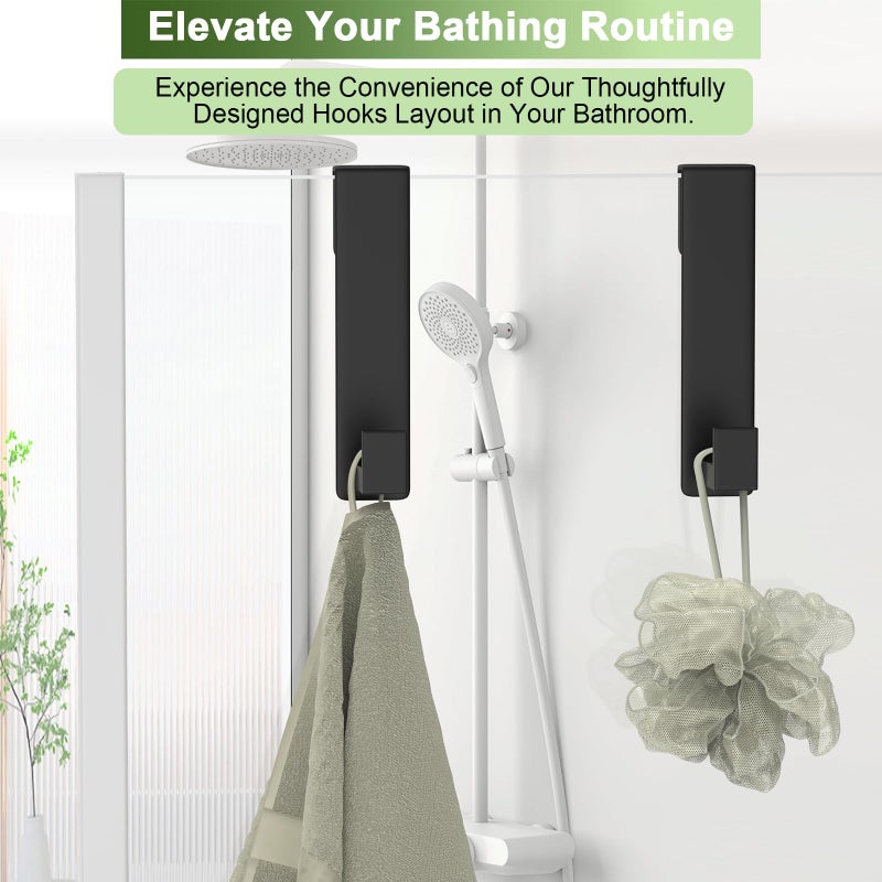 VINHOLD Shower Door Hooks, Heavy Duty Rack Hooks for Robe, Stainless Steel Towel Hooks for Bathroom, Fits Frameless Glass Shower Doors up to 3/8" (10mm) Thick (Black, 2 Pack) - Image 4