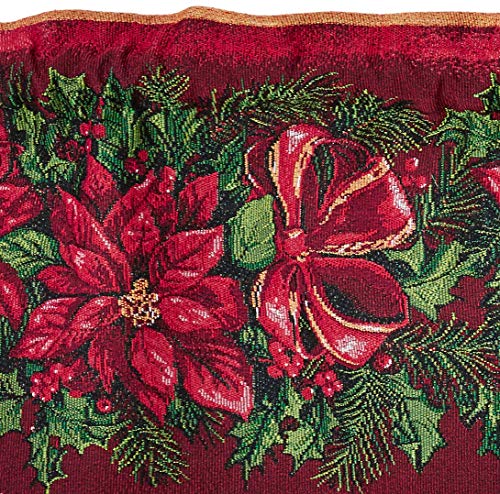 Violet Linen Decorative Christmas Poinsettias Design Tapestry 60" X 15" Window Valance - Image 2