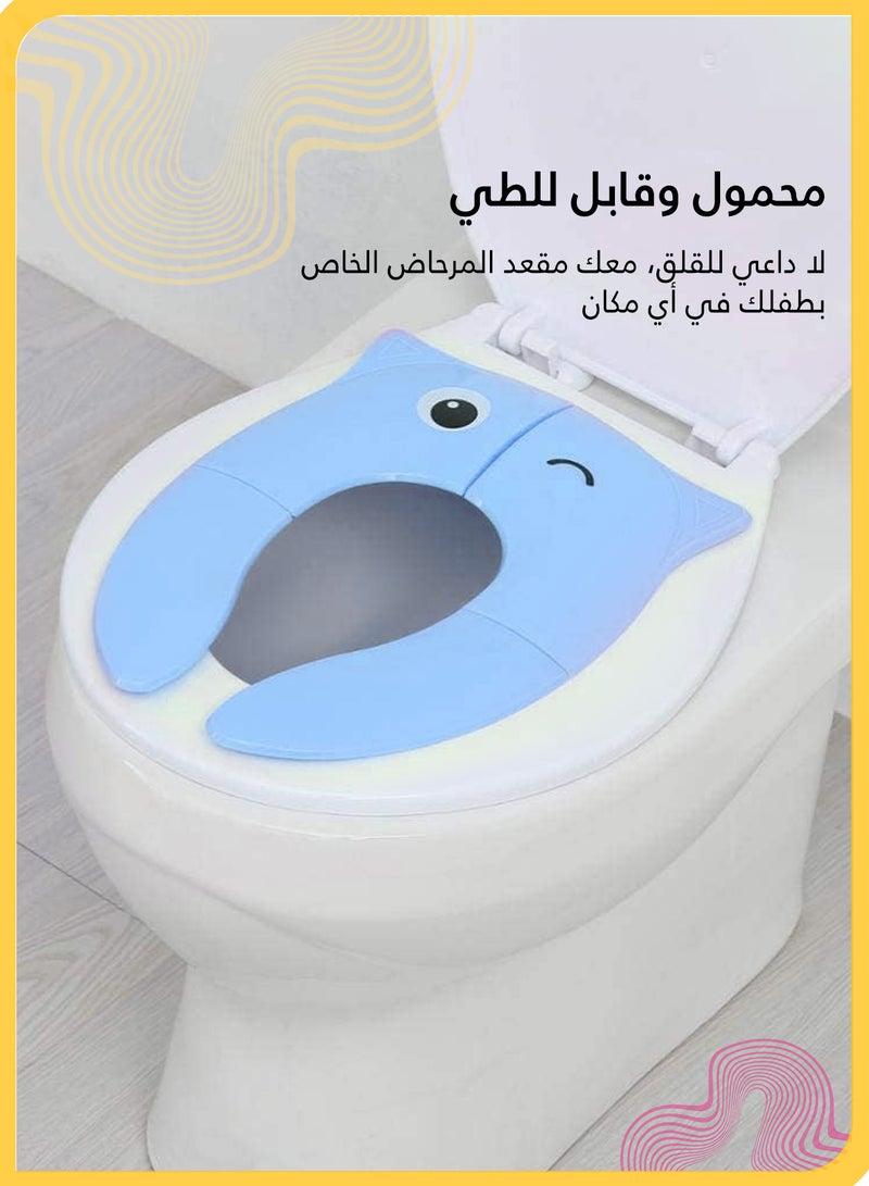 She&Little Foldable Kids Toilet Training Seat, Non-slip Portable Toddler Potty Seat with 6 Anti-slip Pads and Storage Bag (Blue Owl Design) - Image 3