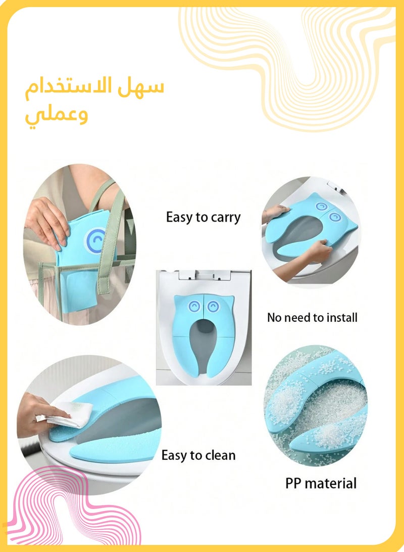 She&Little Foldable Kids Toilet Training Seat, Non-slip Portable Toddler Potty Seat with 6 Anti-slip Pads and Storage Bag (Blue Owl Design) - Image 4