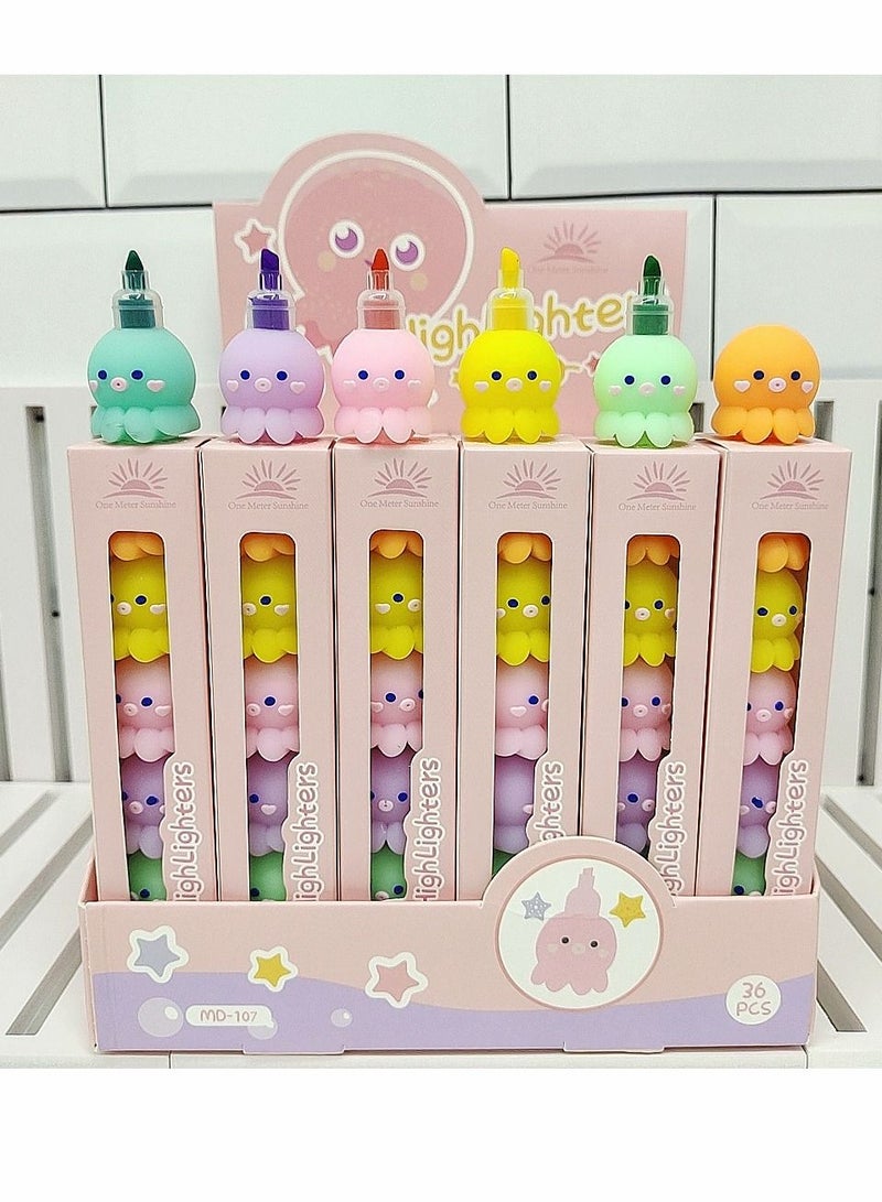Funny Highlighter Small Colorful Octopus Highlighter 1 Box 6 Pcs 5 Colors Pastel Highlighter Set Cute Silicone Octopus Highlighter Pen for Adult Kid Student Writing Graffiti School Office Supplies - Image 4