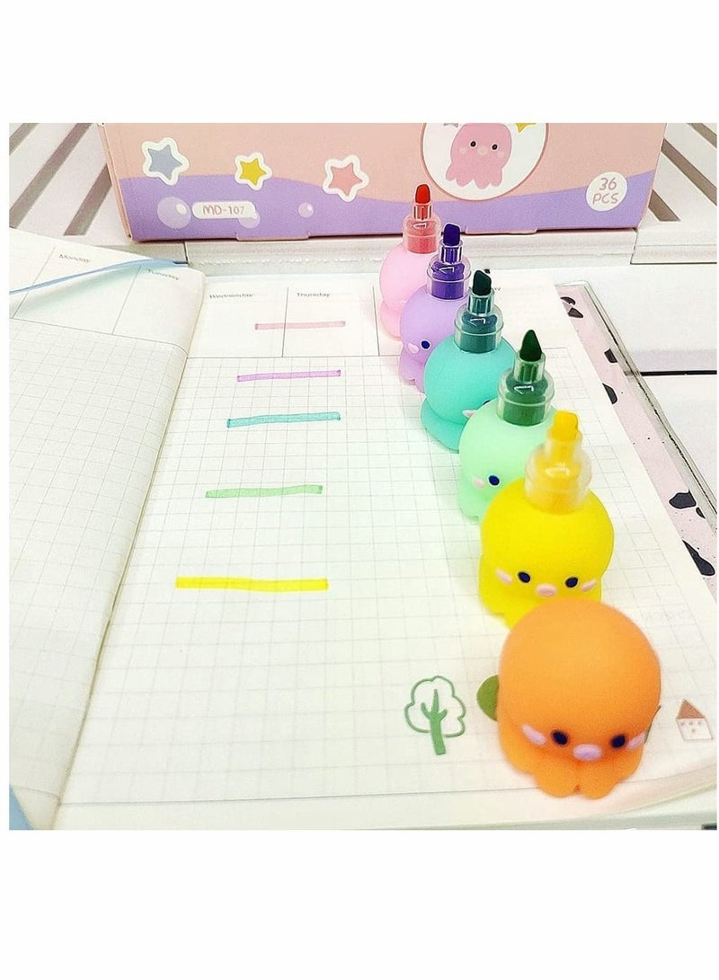 Funny Highlighter Small Colorful Octopus Highlighter 1 Box 6 Pcs 5 Colors Pastel Highlighter Set Cute Silicone Octopus Highlighter Pen for Adult Kid Student Writing Graffiti School Office Supplies - Image 2