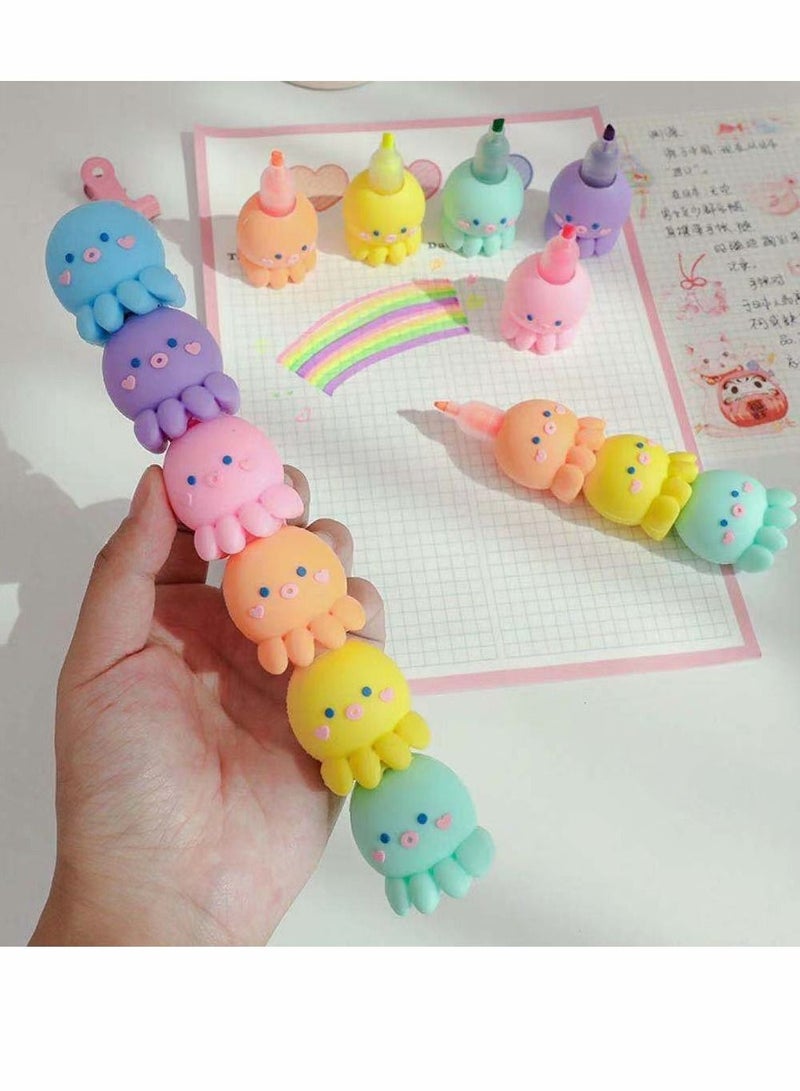 Funny Highlighter Small Colorful Octopus Highlighter 1 Box 6 Pcs 5 Colors Pastel Highlighter Set Cute Silicone Octopus Highlighter Pen for Adult Kid Student Writing Graffiti School Office Supplies - Image 5