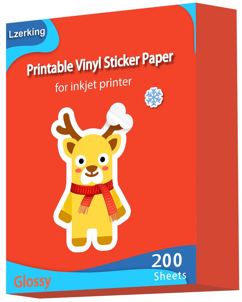 Lzerking Glossy Printable Vinyl 200 Sheets for Inkjet Printer Sticker Paper 8.5"x11" Adhseive Waterproof White Labels Decal Papers - Image 1