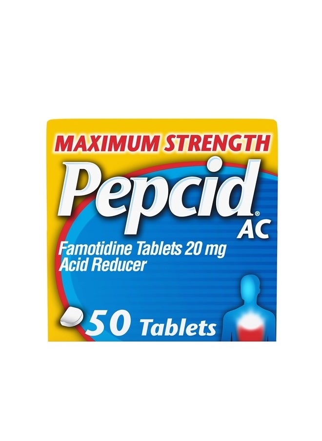 Pepcid AC Maximum Strength Heartburn Relief Tablets, Prevents & Relieves Heartburn Due to Acid Indigestion & Sour Stomach, 20mg of Famotidine to Reduce & Control Acid, Fast-Acting, 50 Ct  - Image 1