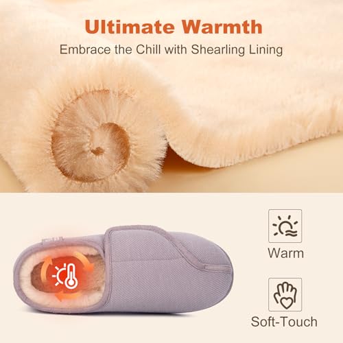 LongBay Womens Adjustable Slippers Memory Foam Cozy Wide Diabetic House Shoes Edema Orthopedic Neuropathy Indoor Outdoor (7 B(M), Gray) - Image 4