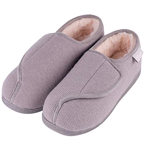 LongBay Womens Adjustable Slippers Memory Foam Cozy Wide Diabetic House Shoes Edema Orthopedic Neuropathy Indoor Outdoor (7 B(M), Gray) - Image 1
