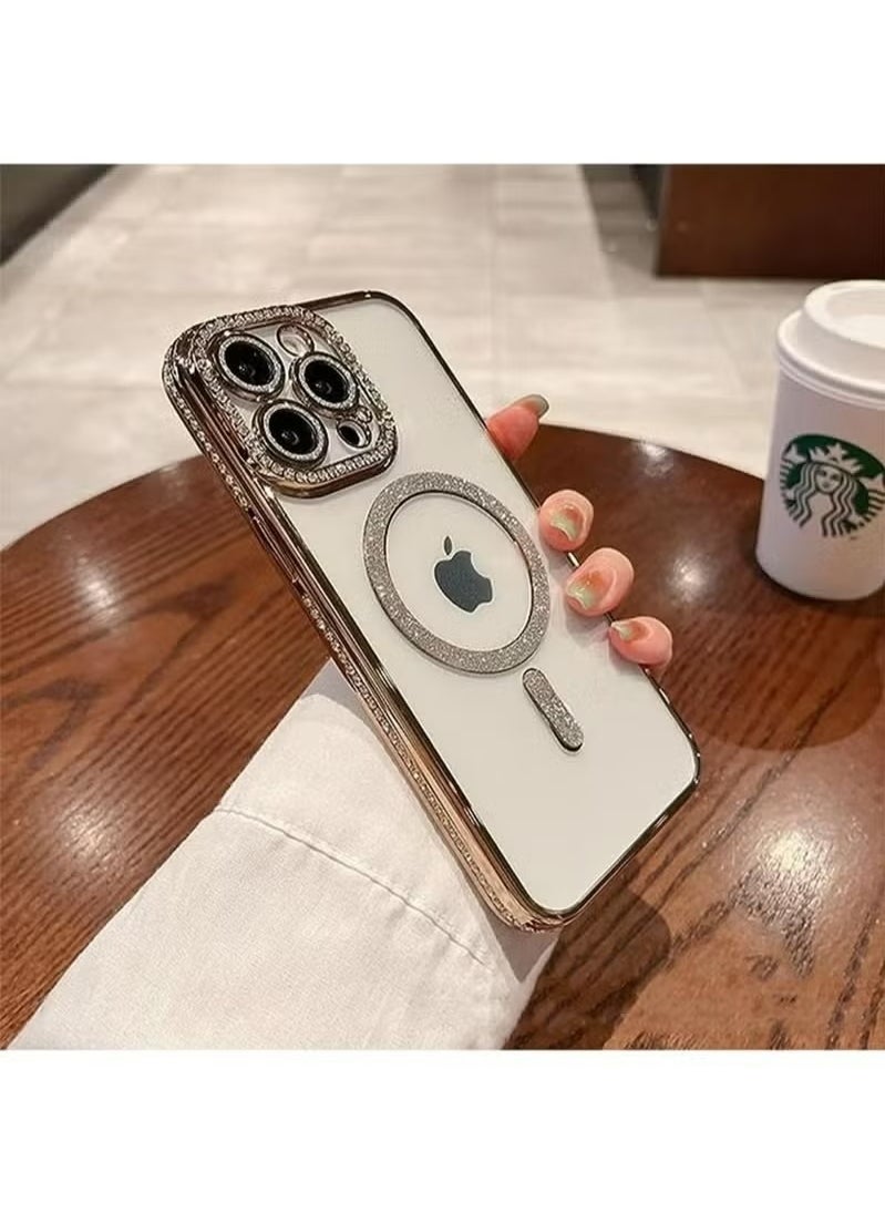 X-level iPhone 15 Pro MagSafe Case Cover Support Wireless Charger Bling Diamond Back Cover For Women Girls Clear Soft TPU With Camera Len Protector Anti-scratch Shockproof Magnetic Phone Accessory  - Image 3