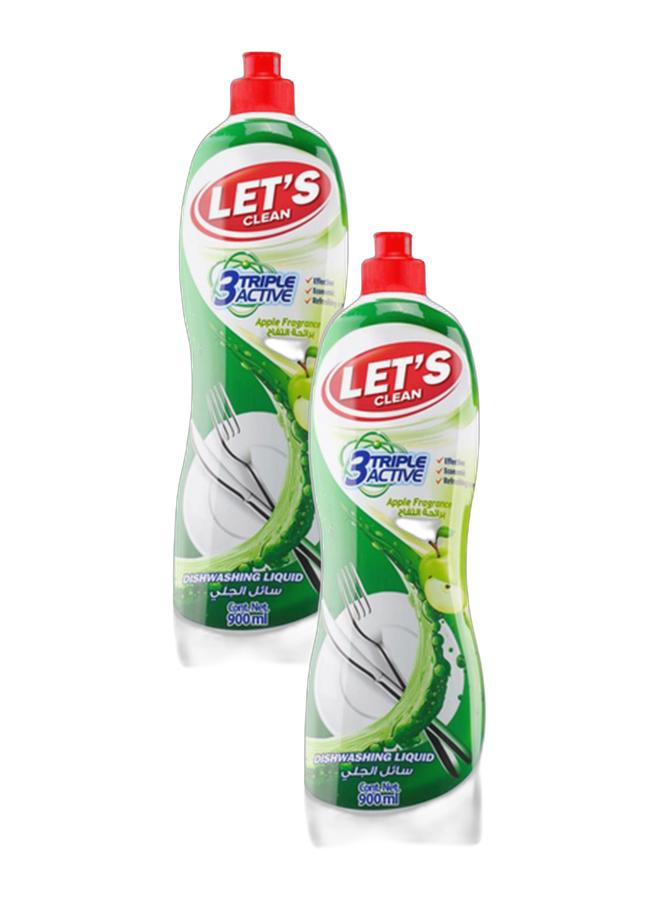 LET'S CLEAN Dishwashing Liquid Apple 900ml, Pack of 2