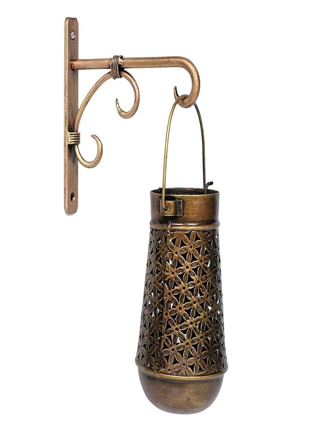 Gunendra Handmade Rajasthani Traditional Brass Hanging Pitcher Jar Tea Light Holder with Antique Wall Bracket/Candle Lantern with Copper Finish/Showpiece Tealight Holder Indoor, Outdoor - Image 1
