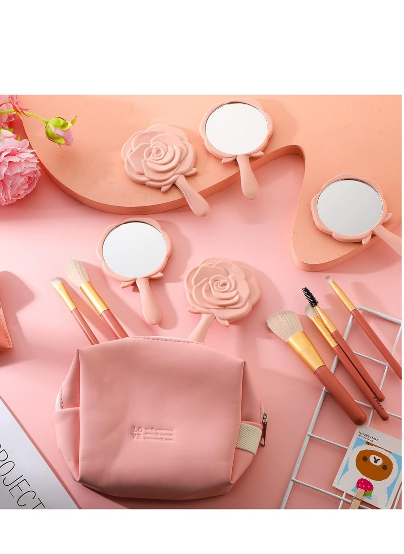 Mini Rose Mirror, Pocket Mirror Bulk Rose Design Compact Princess Mirror, Plastic Portable Handheld Makeup Mirror, for Bridal Shower Favor Quinceanera Party Favors for Guests, 8 Pcs - Image 2
