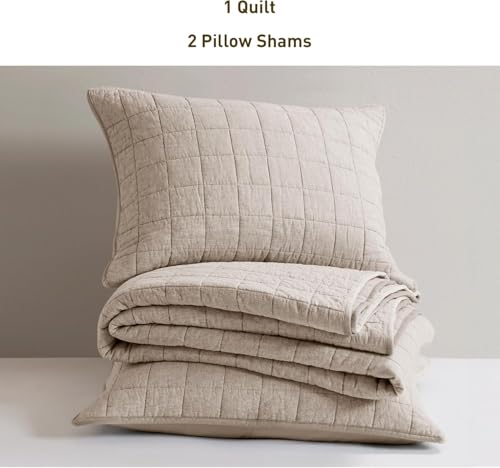 Hyde Lane Linen Quilt Set Queen Size - Breathable Box Stitched European Flax Bedding Set for Bedspread and Coverlet, with 2 Pillow Shams, 90"x96", Linen - Image 5