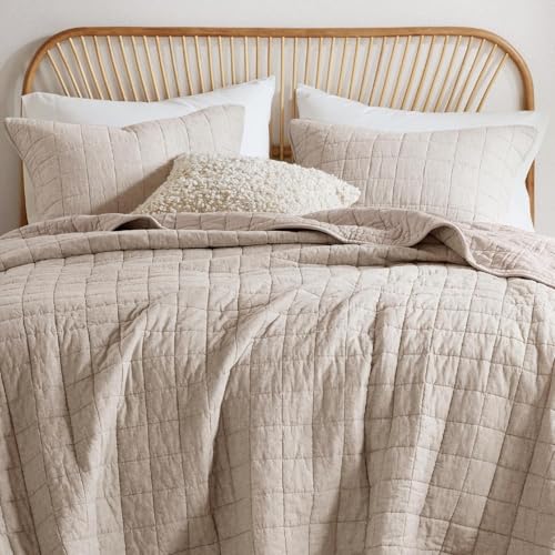 Hyde Lane Linen Quilt Set Queen Size - Breathable Box Stitched European Flax Bedding Set for Bedspread and Coverlet, with 2 Pillow Shams, 90"x96", Linen - Image 2