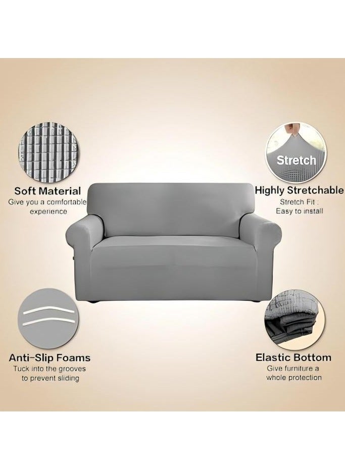 Loquat 3-Seater Stretch Sofa Slipcover, Polyester Spandex Jacquard Fabric Small Checks ,  Furniture Protector Couch Soft with Elastic Bottom for Living Room,Kids,Pets(Sofa, Light Gray) - Image 4