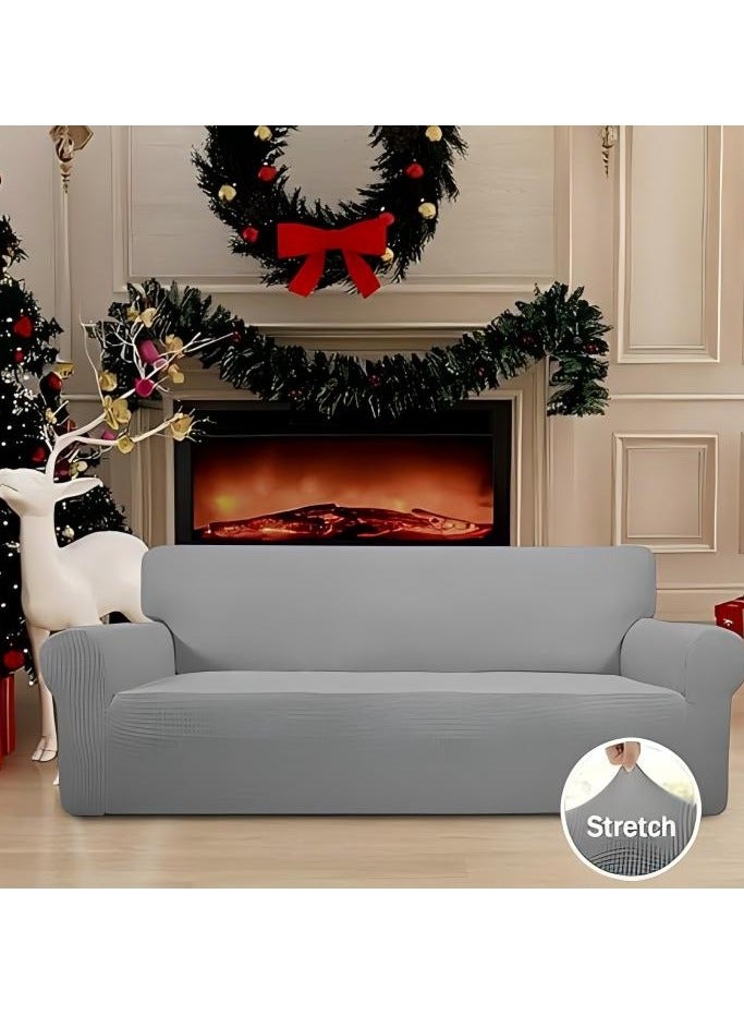 Loquat 3-Seater Stretch Sofa Slipcover, Polyester Spandex Jacquard Fabric Small Checks ,  Furniture Protector Couch Soft with Elastic Bottom for Living Room,Kids,Pets(Sofa, Light Gray) - Image 2