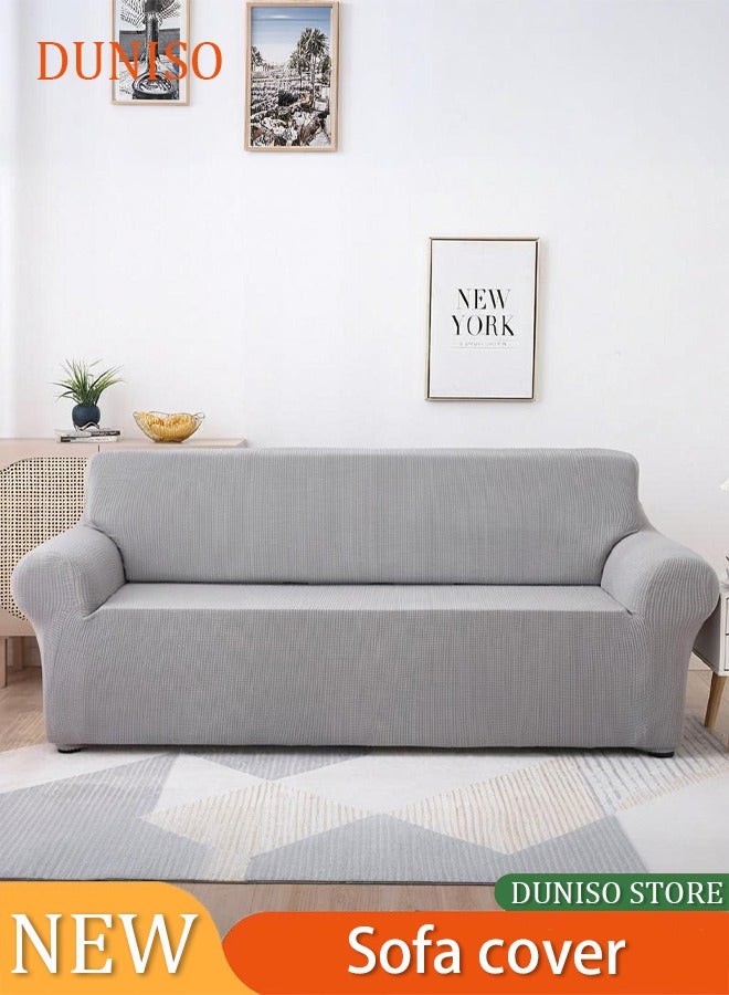 Loquat 3-Seater Stretch Sofa Slipcover, Polyester Spandex Jacquard Fabric Small Checks ,  Furniture Protector Couch Soft with Elastic Bottom for Living Room,Kids,Pets(Sofa, Light Gray) - Image 1