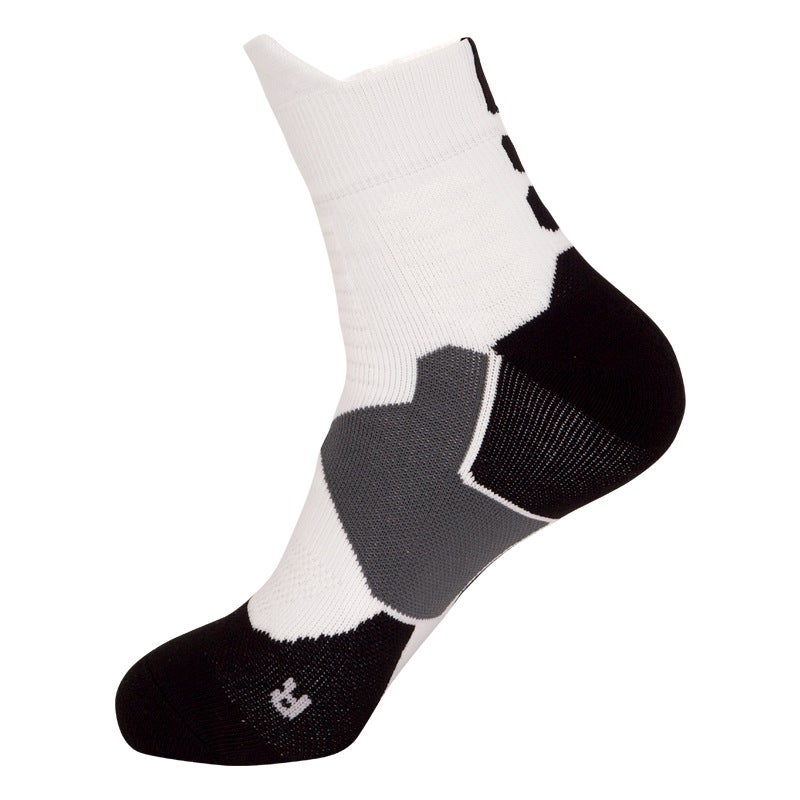 Generic Factory Goods Actual Combat Casual All-match Mid-barrel Basketball Socks Mens Towel Bottom Elite Socks Womens Running Sports Socks Badminton white and black
