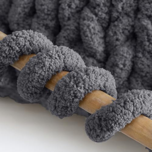 mellobello Jumbo Chunky Yarn for Hand Knitting - Super Thick Chenille Chunky Yarn for Crocheting - Extra Soft Bulky Fluffy Blanket Big Yarn 8 Jumbo Pack (27yds,8 oz Each Skein) Charcoal Grey - Image 5