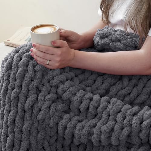 mellobello Jumbo Chunky Yarn for Hand Knitting - Super Thick Chenille Chunky Yarn for Crocheting - Extra Soft Bulky Fluffy Blanket Big Yarn 8 Jumbo Pack (27yds,8 oz Each Skein) Charcoal Grey - Image 3