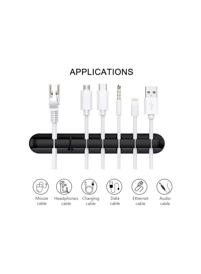 Green Tiger Cable Holder Clips,4Pack Black Self Adhesive Cord Holder, Ideal Cable Management Cord Organizer Wire Keeper for Desk,Nightstand, Phone Charger,Computer,Home,Office,TV(1,3,5,7Slots) - Image 4