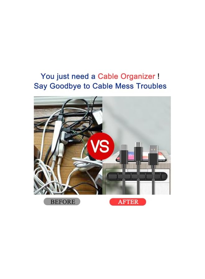 Green Tiger Cable Holder Clips,4Pack Black Self Adhesive Cord Holder, Ideal Cable Management Cord Organizer Wire Keeper for Desk,Nightstand, Phone Charger,Computer,Home,Office,TV(1,3,5,7Slots) - Image 3